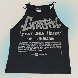 Distressed Black Graffiti Band Tank Top